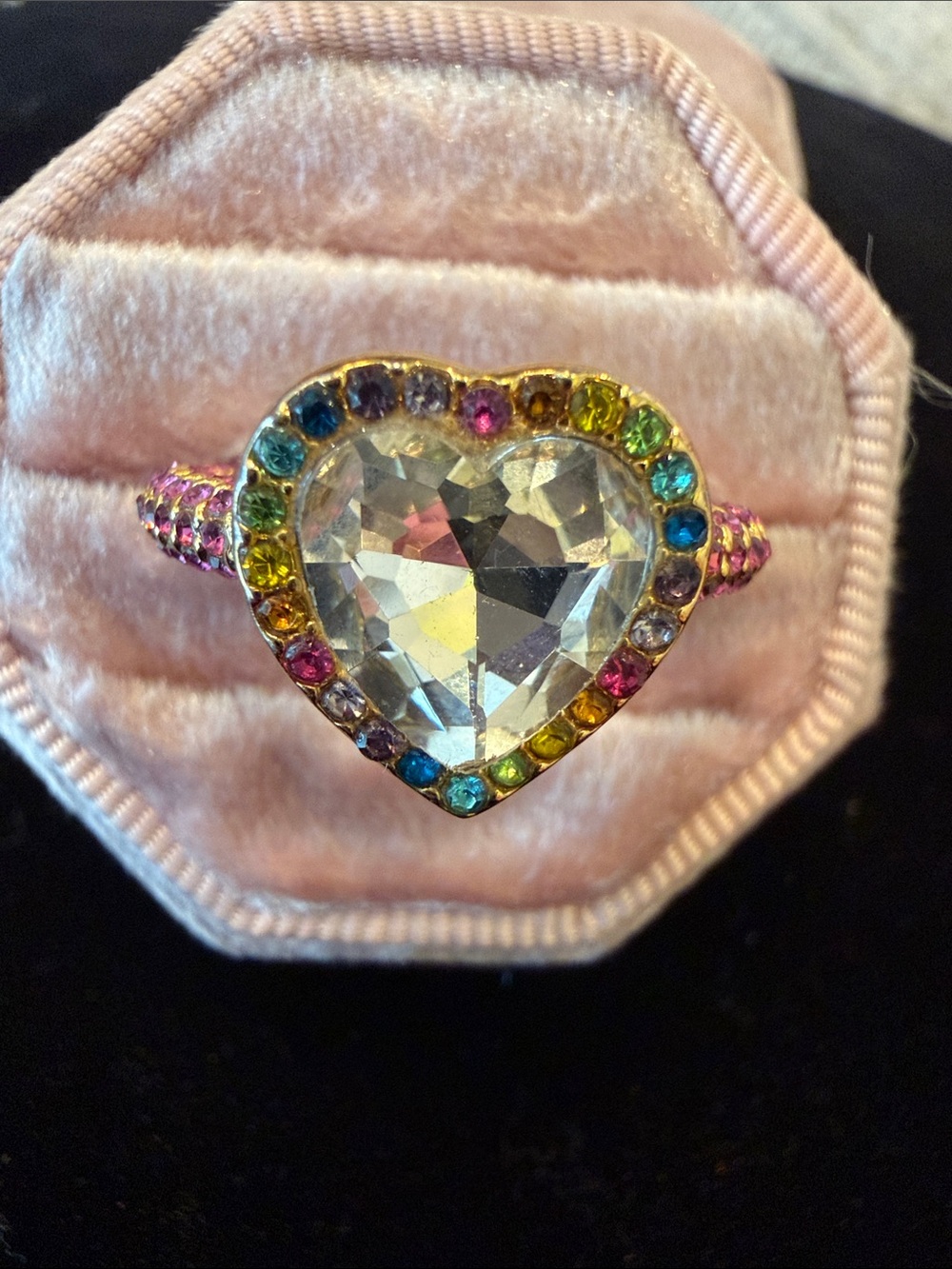 Kurt Geiger Gold Heart Ring with Multicolored Crystals